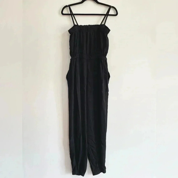 Everlane The Party of One Jumpsuit Black Elastic Sleeveless Romper Pocket Medium - Picture 5 of 13